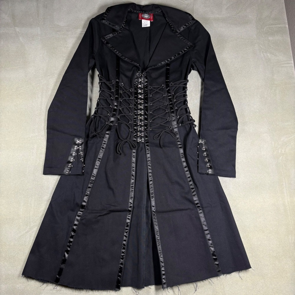 Redballs on Fire Vintage Gothic Piratecoat Black Lace Up Corset Jacket Womens M